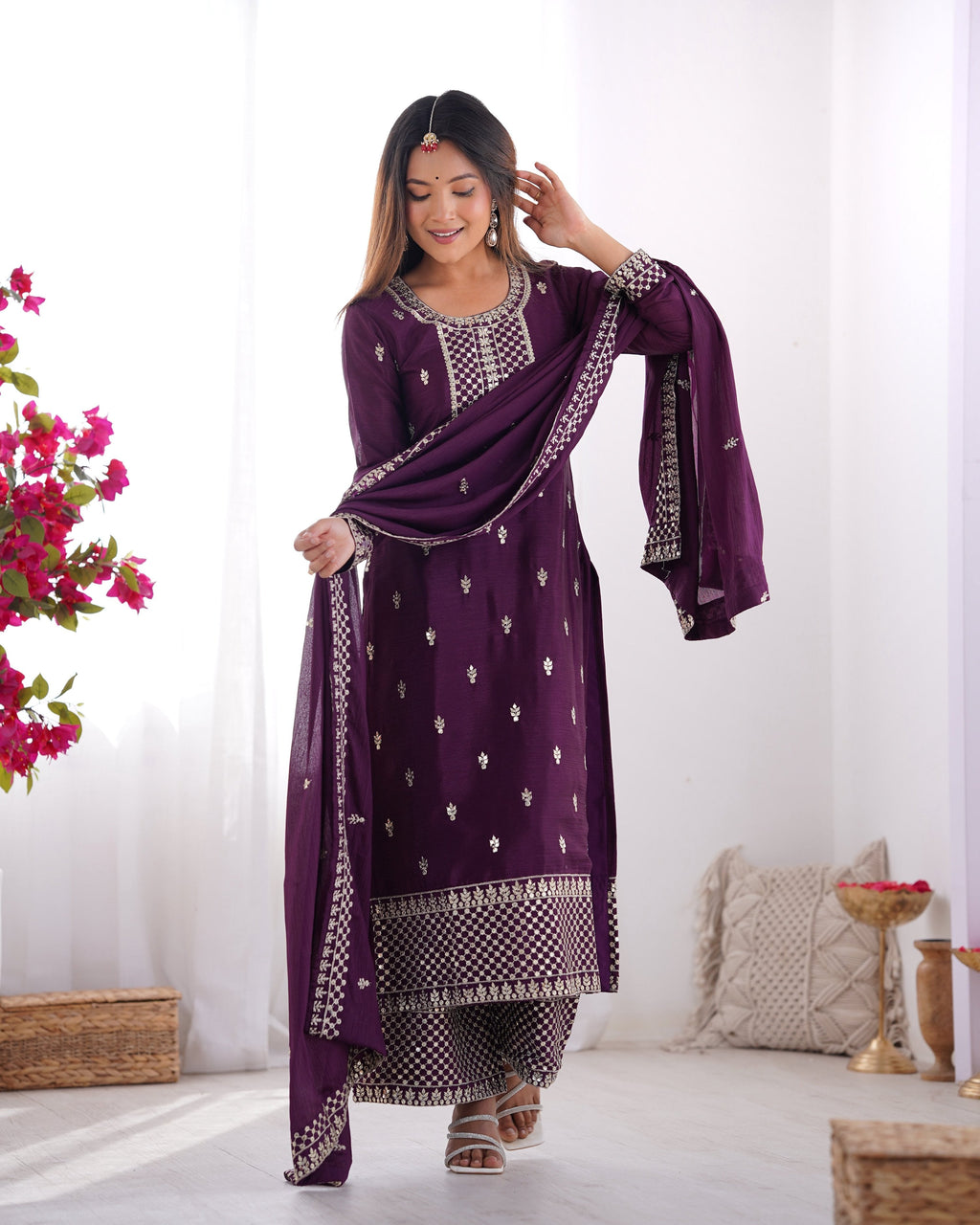 Lehenga Mart Designer Salwar Suit With Dupatta - Wine | Grocsy