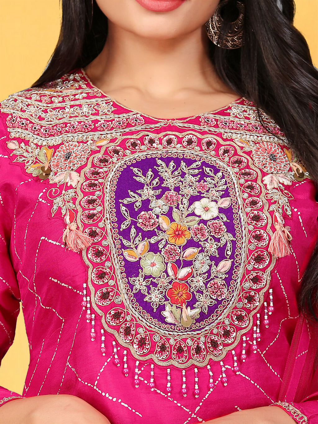 Joban Fashion Rani Cotton Premium Pure Viscose Print Dola With Handwork Kurta set | Grocsy