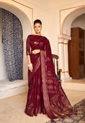 Maroon Patta Poly Cotton Floral Printed Saree With Unstitched Blouse Piece - Shades | Grocsy
