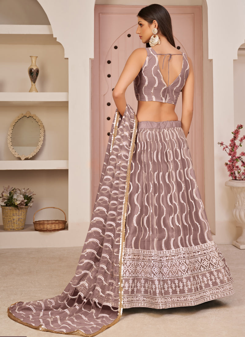 Vegaa Fashion Onion Pink Butterfly Net Embroidery Thread Designer Lehenga | Grocsy
