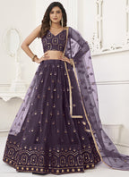 Vegaa Fashion Wine Butterfly Net Embroidery Thread Designer Lehenga | Grocsy