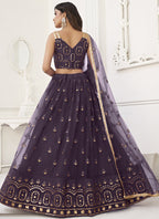 Vegaa Fashion Wine Butterfly Net Embroidery Thread Designer Lehenga | Grocsy