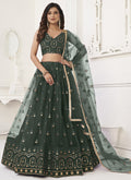 Vegaa Fashion Green Butterfly Net Embroidery Thread Designer Lehenga | Grocsy