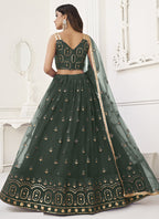 Vegaa Fashion Green Butterfly Net Embroidery Thread Designer Lehenga | Grocsy