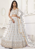Vegaa Fashion White Butterfly Net Embroidery Thread Designer Lehenga | Grocsy