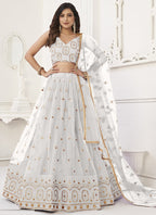 Vegaa Fashion White Butterfly Net Embroidery Thread Designer Lehenga | Grocsy