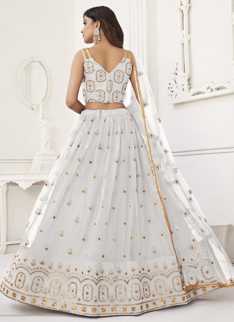Vegaa Fashion White Butterfly Net Embroidery Thread Designer Lehenga | Grocsy