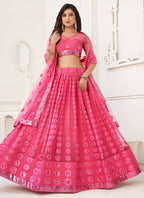 Vegaa Fashion Pink Butterfly Net Embroidery Thread Designer Lehenga | Grocsy