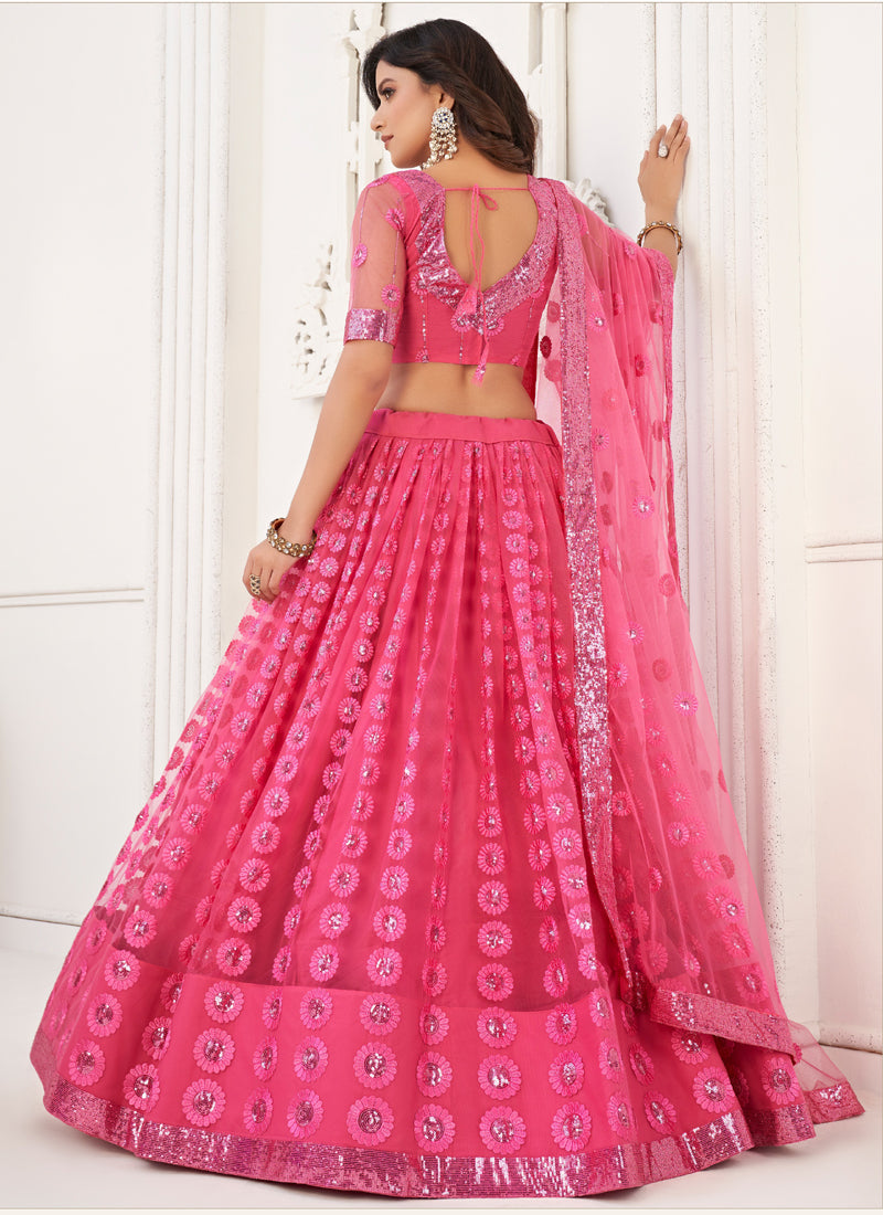 Vegaa Fashion Pink Butterfly Net Embroidery Thread Designer Lehenga | Grocsy
