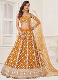 Vegaa Fashion Yellow Butterfly Net Embroidery Thread Designer Lehenga | Grocsy