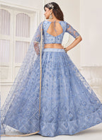 Vegaa Fashion Sky Blue Butterfly Net Embroidery Thread Designer Lehenga | Grocsy