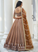 Vegaa Fashion Brown Butterfly Net Embroidery Thread Designer Lehenga | Grocsy