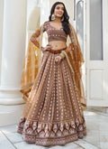 Vegaa Fashion Brown Butterfly Net Embroidery Thread Designer Lehenga | Grocsy