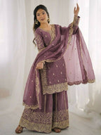 Teeya Creation Onion Color Fendy Silk Embroidery Work Wedding Wear Salwar Suit | Grocsy