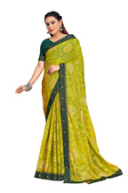 Vamika Light Green Designer Chiffon Brasso Saree With Exclusive Banarasi Lace | Grocsy