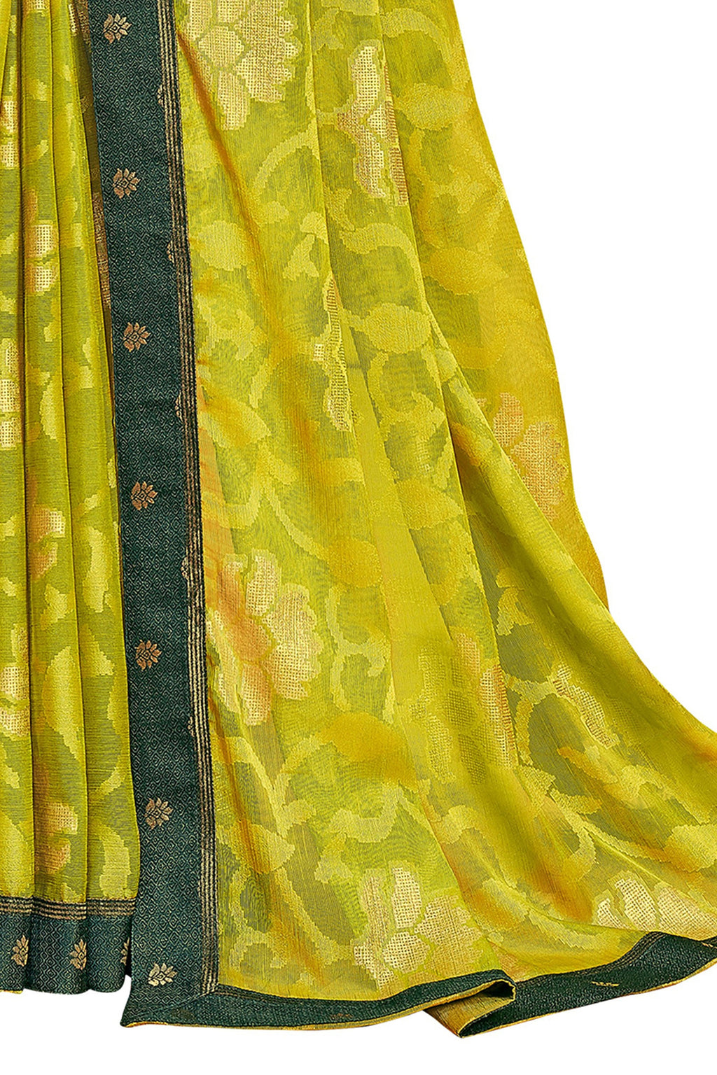 Vamika Light Green Designer Chiffon Brasso Saree With Exclusive Banarasi Lace | Grocsy