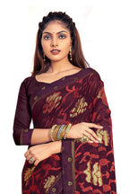 Vamika Whine Designer Chiffon Brasso Saree With Exclusive Banarasi Lace | Grocsy