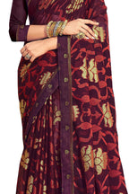 Vamika Whine Designer Chiffon Brasso Saree With Exclusive Banarasi Lace | Grocsy