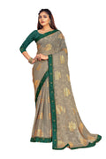 Vamika Grey Designer Chiffon Brasso Saree With Exclusive Banarasi Lace | Grocsy