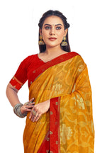 Vamika Yellow Designer Chiffon Brasso Saree With Exclusive Banarasi Lace | Grocsy
