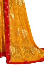 Vamika Yellow Designer Chiffon Brasso Saree With Exclusive Banarasi Lace | Grocsy