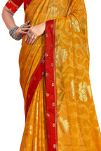 Vamika Yellow Designer Chiffon Brasso Saree With Exclusive Banarasi Lace | Grocsy