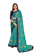 Vamika Rama Green Designer Chiffon Brasso Saree With Exclusive Banarasi Lace | Grocsy