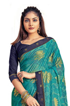 Vamika Rama Green Designer Chiffon Brasso Saree With Exclusive Banarasi Lace | Grocsy
