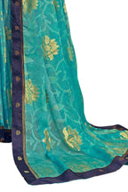 Vamika Rama Green Designer Chiffon Brasso Saree With Exclusive Banarasi Lace | Grocsy