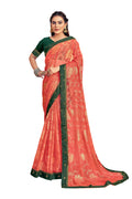 Vamika Orange Designer Chiffon Brasso Saree With Exclusive Banarasi Lace | Grocsy