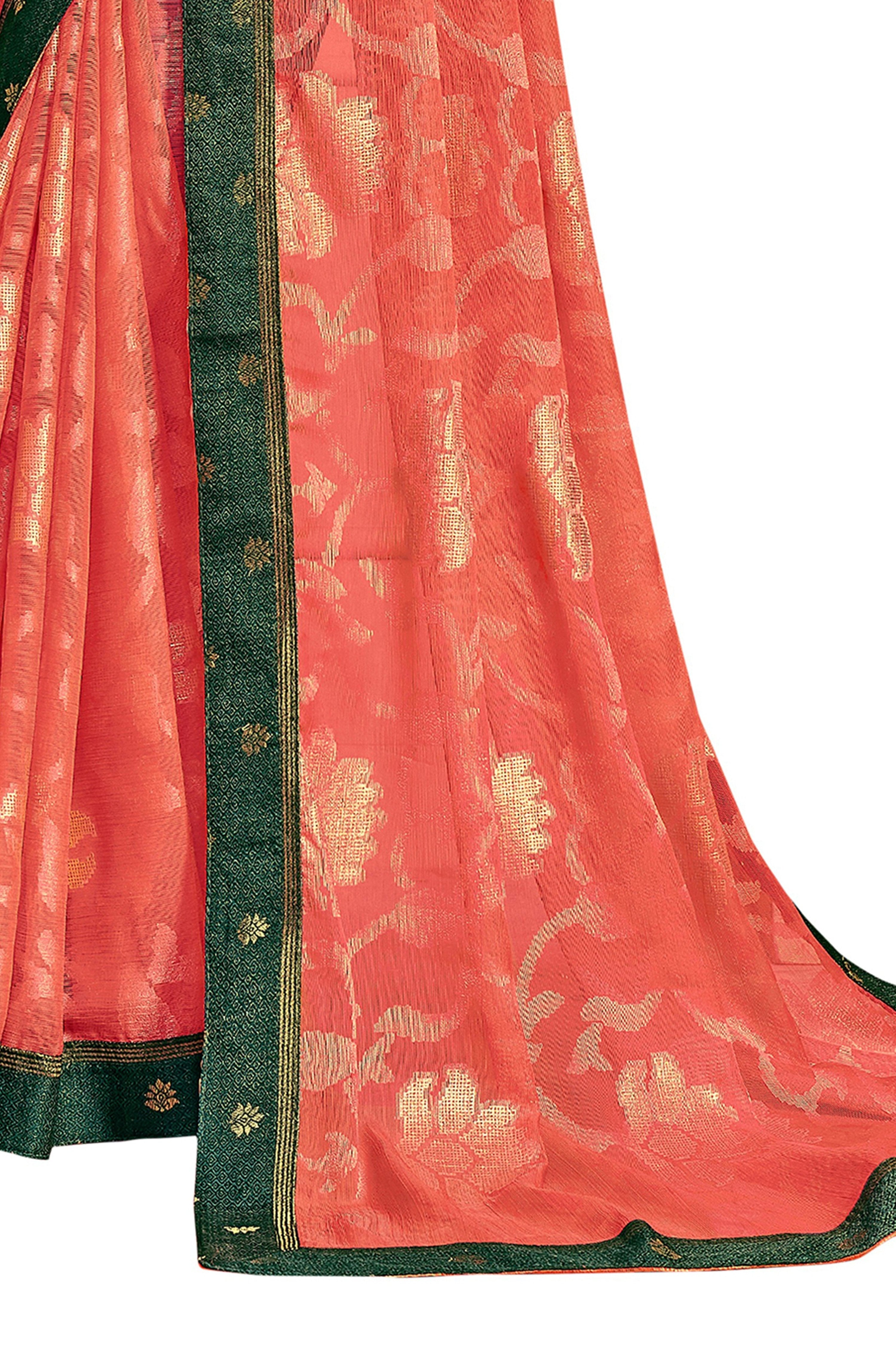 Vamika Orange Designer Chiffon Brasso Saree With Exclusive Banarasi Lace | Grocsy