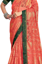 Vamika Orange Designer Chiffon Brasso Saree With Exclusive Banarasi Lace | Grocsy