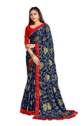 Vamika Navy Blue Designer Chiffon Brasso Saree With Exclusive Banarasi Lace | Grocsy