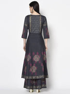 Aniyah Rayon Dark Grey Color Block Print Anarkali Kurta (AN-200K) | Grocsy