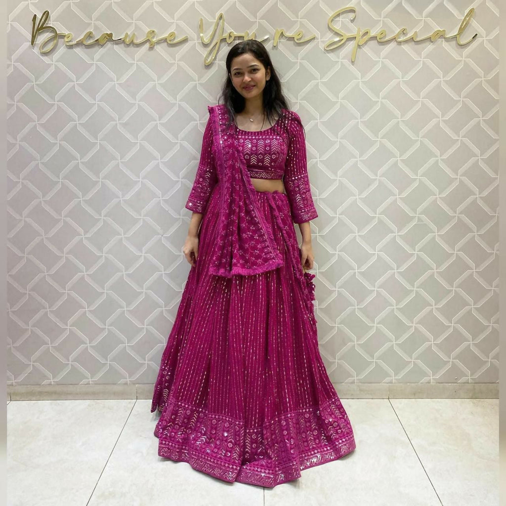 Jyoti Fashion Women's Rani Pink Faux Georgette 3MM Sequins Embroidered Designer Lehenga Choli Set | Grocsy