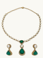 Nuyug 22K Gold-Plated Emerald Stone Centric Kundan Studded Minimal Necklace Set | Grocsy