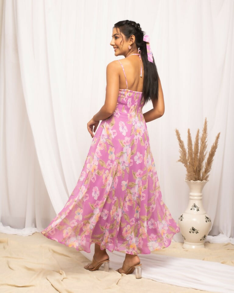 FIORRA Women's Light Pink Georgette Floral Printed Dress | Grocsy