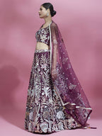House of Panchhi Burgundy Net Sequinse Work Lehenga & Blouse with Dupatta | Grocsy