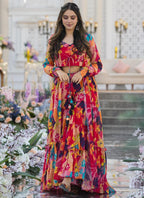 Vegaa Fashion Multicolor Chinon Silk Digital Print Palazzo With Shrug Indo Western Suit | Grocsy