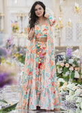 Vegaa Fashion Off White Chinon Silk Digital Print Palazzo With Shrug Indo Western Suit | Grocsy