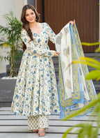 Vegaa Fashion Off White Muslin Digital Print Designer Salwar Suit | Grocsy