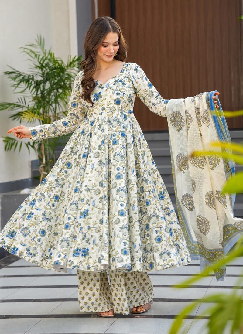 Vegaa Fashion Off White Muslin Digital Print Designer Salwar Suit | Grocsy