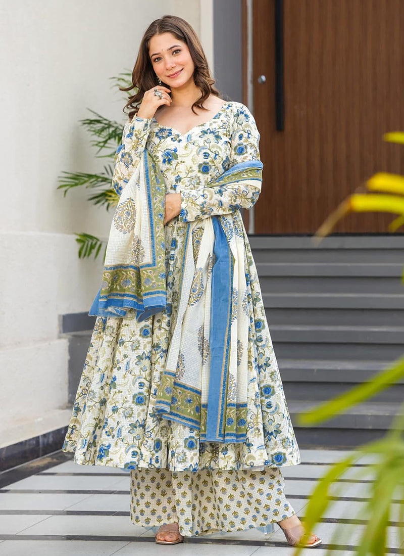 Vegaa Fashion Off White Muslin Digital Print Designer Salwar Suit | Grocsy