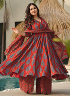 Vegaa Fashion Red Muslin Digital Print Designer Salwar Suit | Grocsy