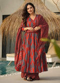 Vegaa Fashion Red Muslin Digital Print Designer Salwar Suit | Grocsy