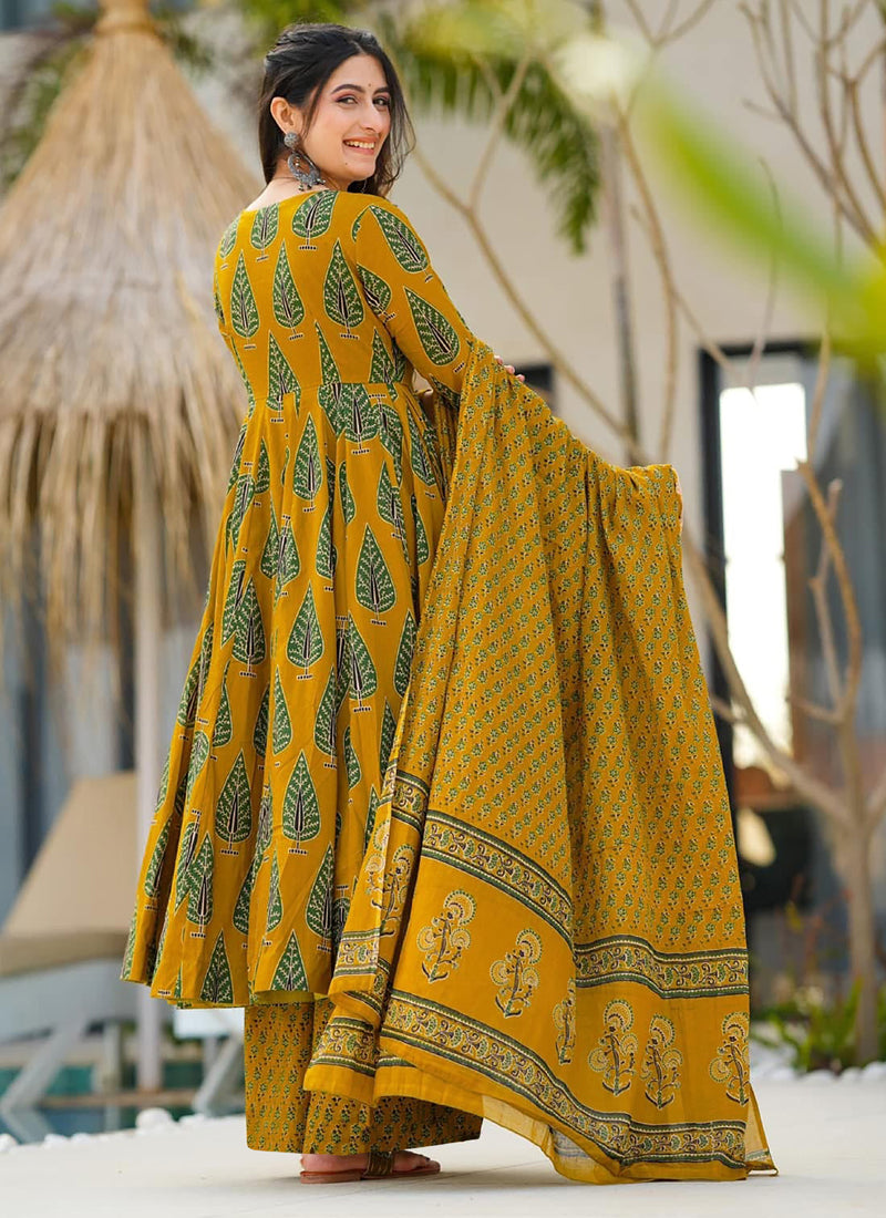 Vegaa Fashion Mustard Muslin Digital Print Designer Salwar Suit | Grocsy