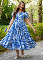Vegaa Fashion Blue Rayon Digital Print Designer Western Gown | Grocsy