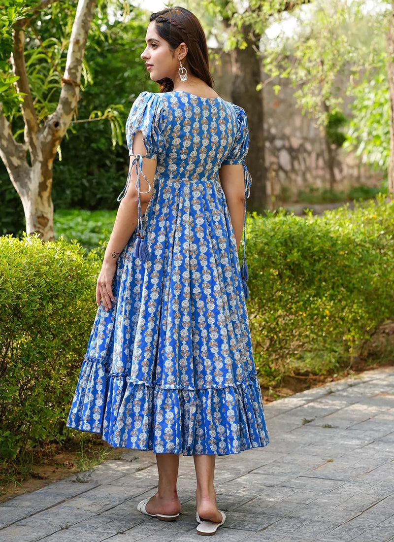 Vegaa Fashion Blue Rayon Digital Print Designer Western Gown | Grocsy