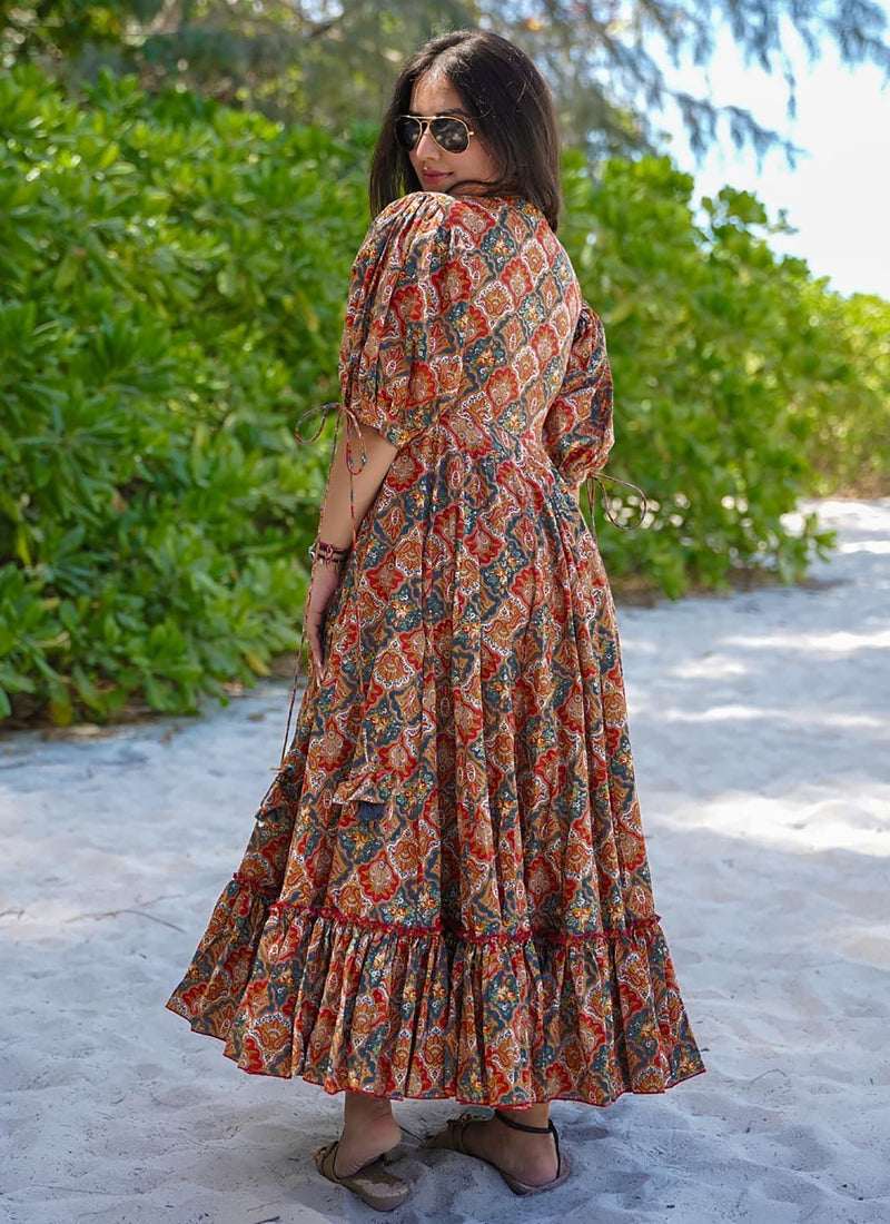 Vegaa Fashion Multi Color Rayon Digital Print Designer Western Gown | Grocsy