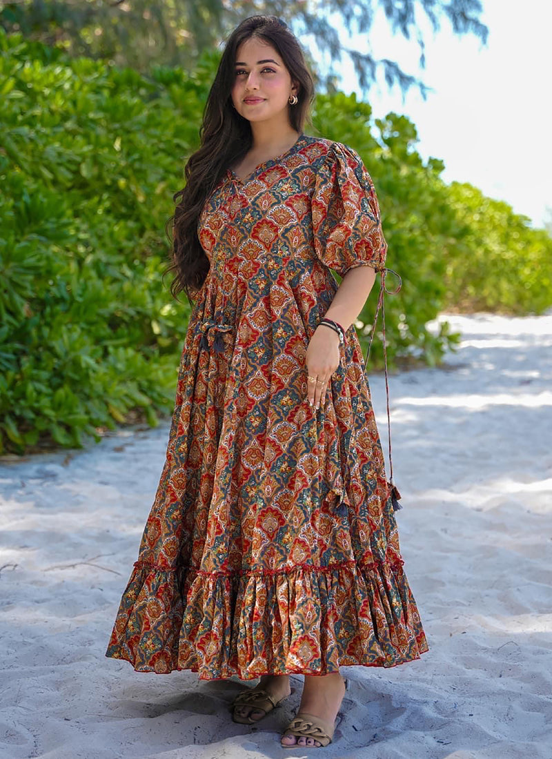 Vegaa Fashion Multi Color Rayon Digital Print Designer Western Gown | Grocsy
